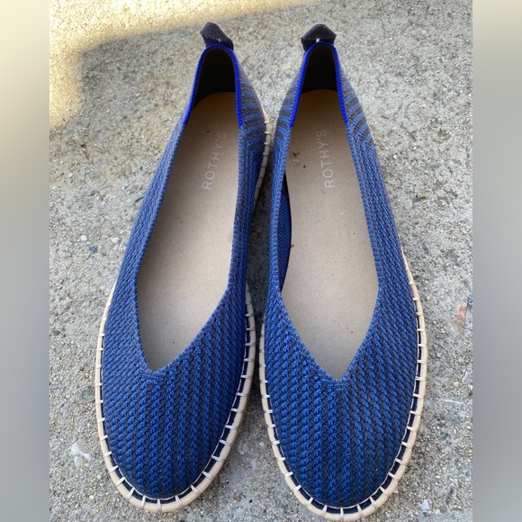 Rothy's Navy Blue Striped Espadrille Flats Size 10 - Picture 4 of 9